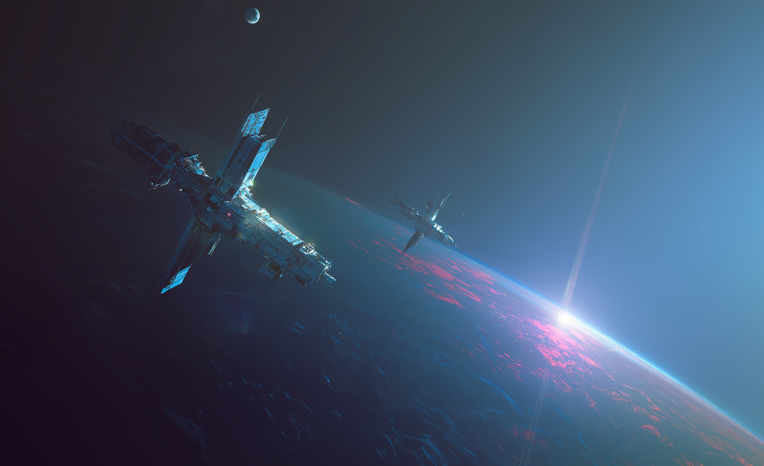 bluueye_retro-futuristic_sci-fi_space_scene_geometric_satellite_528e24bd-e162-4a92-858e-e2f66f03d1a3