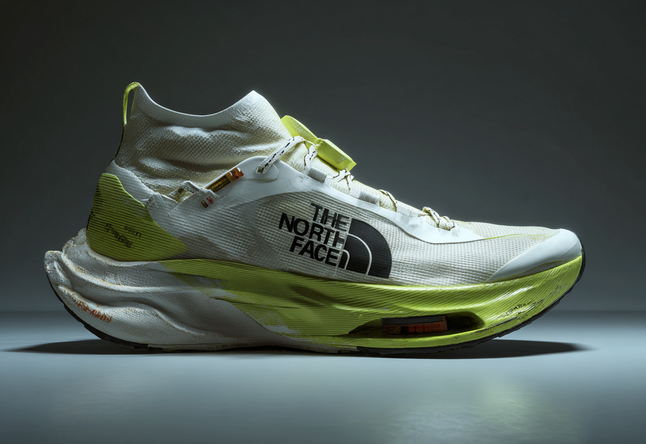 bluueye_a_white_and_lime_green_running_shoe_with_the_words_th_73d710f4-eed7-4cc4-8633-3218317e7cd1_0